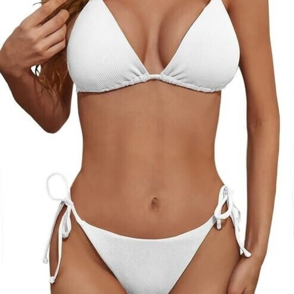 Zuvebamyo Women's Two Piece Bikini Swimsuit Sexy Ribbed Triangle Top Bathing L